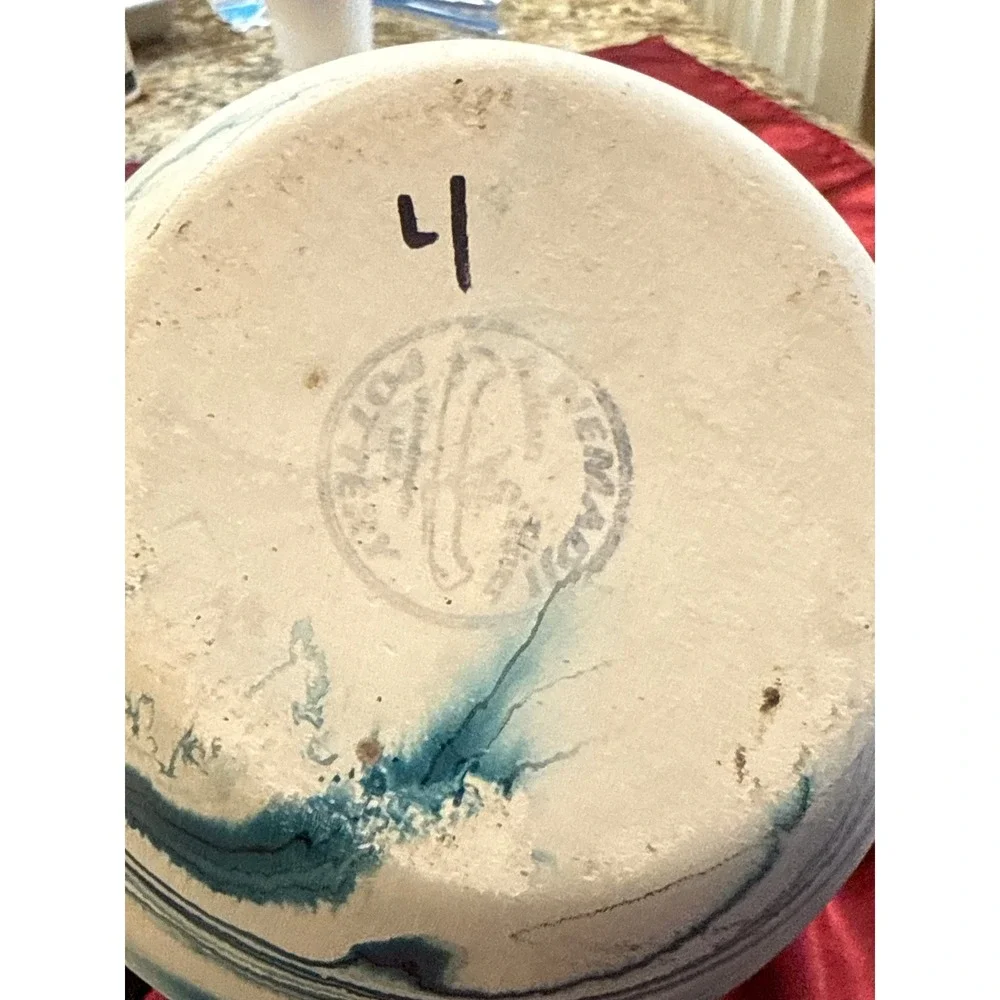 Nemadji Pottery Blue Swirl Marbled Vase Southwestern Studio Art 9.5 Inch